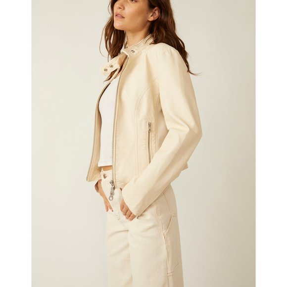 🆕 FREE PEOPLE Max Vegan Moto Jacket / Bone - Picture 3 of 5